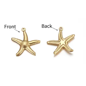 Front and back view of golden 18k hollow starfish pendant in stainless steel