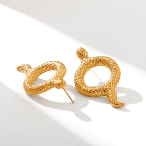 Elegant 18K gold plated stainless steel snake hoop earrings with textured scales