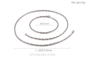 Detailed size parameters of silver stainless steel chain necklace and bracelet set