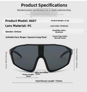 Detailed size chart for large frame cycling sunglasses with 152mm width and 60mm height