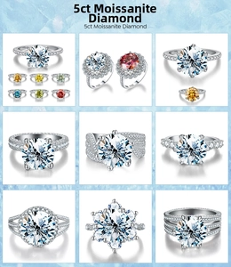 Macro view of 5ct moissanite rings in various colors with S925 silver hallmarks