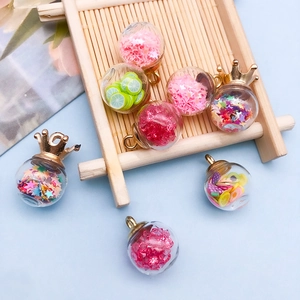 Glass Bottle Pendant Colorful Star Sequins Round Ball Wishing Bottle DIY Jewelry Finding Accessory With Metal Crown Cap