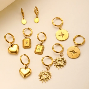 Edelstahl Gold Silber Bicolor Creolen Für Damen Minimalistisch Geometrische Herz Ananas Kirsche Böser Blick Kreuz Tropfen Ohrringe Schmuck