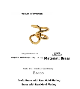 Detailed size chart for the gold knotted wide ring made of high-quality brass material
