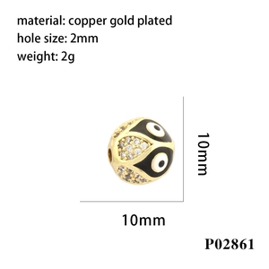 10mm Evil Eye bead in gold-plated copper with black enamel and zircon details