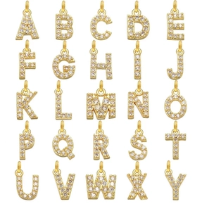 Gold plated initial letter pendants from A to Z with cubic zirconia pavé settings