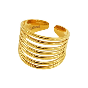Anello aperto geometrico multistrato da donna in acciaio inossidabile placcato oro 18k