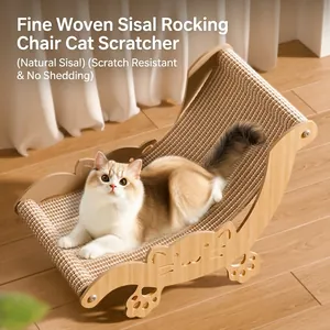 Sisal Cat Scratcher Lounge Chair Wood Frame Grinding Claws Bed Indoor Durable Furniture Protector Resting Sofa For Cats