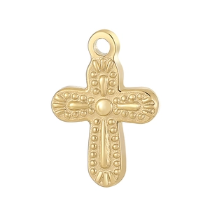 Pendentif croix dorée vintage avec gaufrage complexe et design en métal évidé