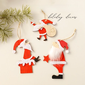 Christmas Wooden Pendants Santa Claus Gnome Star Hanging Ornaments For Festive Tree Decoration Red White Wood Felt Craft