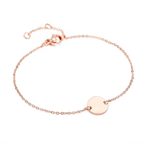 Elegant rose gold plated stainless steel bracelet with a smooth round pendant and O-chain
