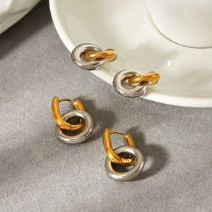 Orecchini A Cerchio Geometrici Intrecciati Bicolore Oro Argento Metallo Misto Gioielli In Acciaio Inossidabile Da Donna