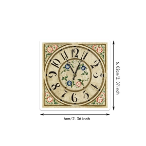 Detailed view of vintage clock sticker with floral pattern and antique crackle texture
