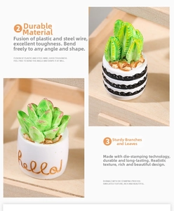 Close-up of artificial cactus bonsai with bendable steel wire stems and realistic texture