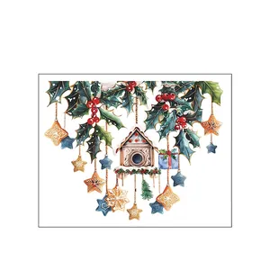 Detail showing Christmas wall sticker dimensions 29x23cm with birdhouse and winter berries