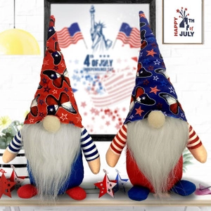 Patriotic 4th of July gnomes with star patterns on bright Independence Day background