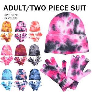 Tie Dye Strickmütze Und Touchscreen Handschuhe Winter Warm Outdoor Thermische Streetwear Accessoires Für Damen Herren