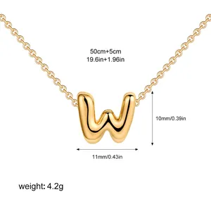 Size chart showing 50cm gold plated bubble letter W necklace dimensions and weight