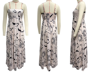 Three views of summer bohemian floral maxi dress with square neck and spaghetti straps