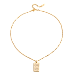 Collier classique en acier inoxydable plaqué or 18K avec pendentif damier en zircone