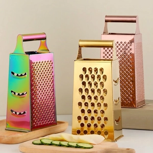 Multi-purpose stainless steel 4-sided box grater in iridescent and rose gold finishes