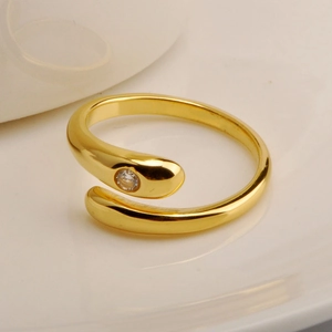 Minimalist gold plated snake shaped open ring with sparkling round zircon stone