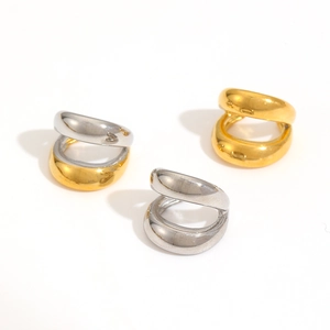 Minimalist double-layered U-shaped 18k gold stainless steel ear cuffs in gold and silver