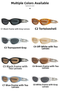 Detailed grid of Y2K sunglasses with star-shaped metal decor in 8 vibrant colorways