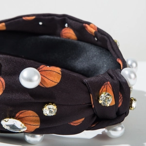 Bandeau à nœud style sport avec imprimé basket, perles et strass brillants pour femmes