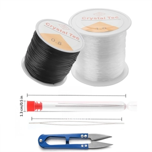 DIY jewelry making kit with 0.8mm and 1.0mm crystal strings, needles, and U-shaped scissors