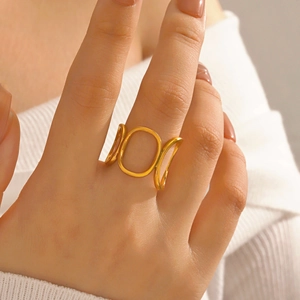 Minimalist gold geometric oval hollow ring for women in stainless steel fashion style