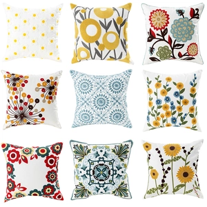 Floral Embroidery Pillow Covers Canvas Chenille Towel Embroidered Decorative Cushion Cases Pastoral Style Sofa Home Decor