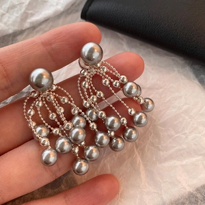 Elegant French Vintage Simulated Artificial Pearl Tassel Dangle Earrings With Silver Earring Post For Women Fashion Jewelry