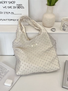 Minimalist organza tote bag with gray polka dots for women casual shoulder style