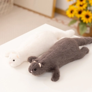 Cute long plush ferret cat pencil case set in white and dark grey colors