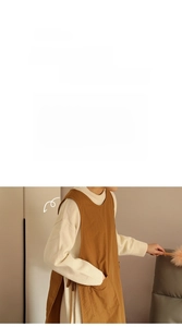 Brown cotton-linen apron featuring widened shoulder straps and side-tie design details