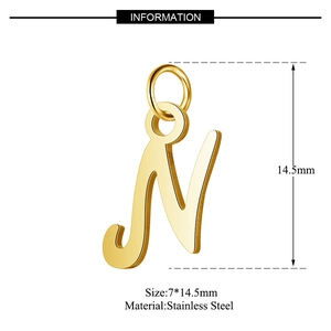 Polished gold stainless steel letter N pendant with dimensions 7x14.5mm detail