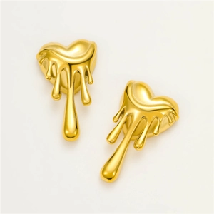 Retro 18K gold plated stainless steel heart earrings with unique melting lava design