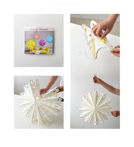 Detail guide showing assembly of 30cm white paper snowflake hanging decoration