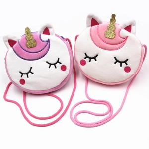 Sacs à bandoulière mignons licorne en peluche pour enfants aux couleurs rose et violet