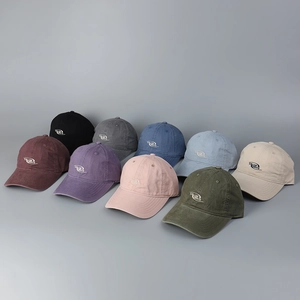 Detailed collection of washed cotton baseball caps in nine vintage colors with embroidery