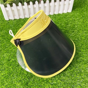 Detail of yellow outdoor sun hat with M-Sport embroidery and black translucent face shield