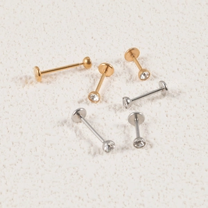Set of 6 stainless steel flat back earrings with sparkling clear cubic zirconia studs