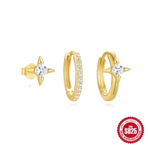 S925 sterling silver gold-plated earring set with star charms and sparkling zircon stones