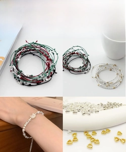 Detail of silver and gold triangle beads used in DIY handmade jewelry bracelets