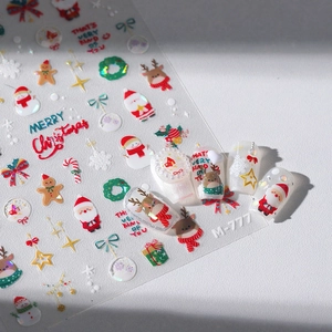 Christmas Nail Art Stickers 3D Embossed Self Adhesive Decals Santa Claus Snowflakes Gingerbread Man Festive Decoration