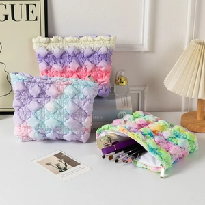 Textured bubble cloud cosmetic bags set in pink, purple and rainbow gradient colors