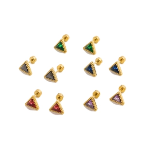 Elegant gold triangle earrings with multicolored zircon stones in five pairs set
