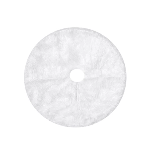 Plush white faux fur Christmas tree skirt with round shape for festive holiday decor