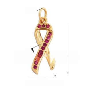 Gold ribbon pendant with 14 red zircons and dimensions 21x9mm for DIY jewelry